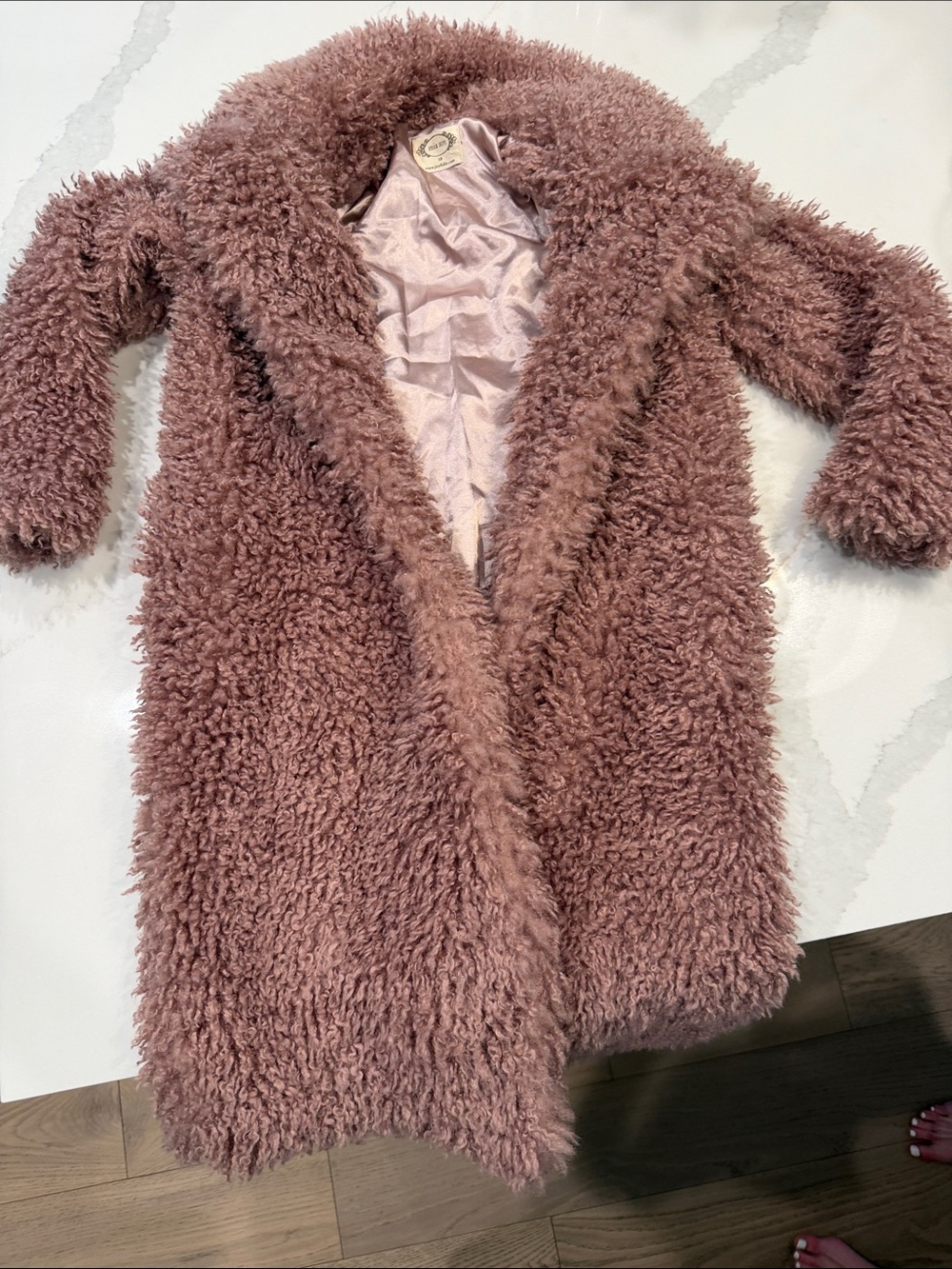Girls' Dusty Rose Faux Shearling Pea Coat